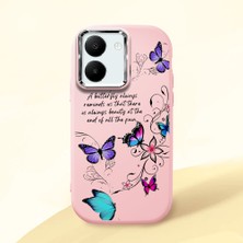 HONTINGA Vivo Y27 ile Uyumlu Kılıfı Kamera Korumalı Düşüme Önleyici Basitlik Pembe Yumuşak Silikon Telefon Kılıfı Kelebek Desenli K4-0243