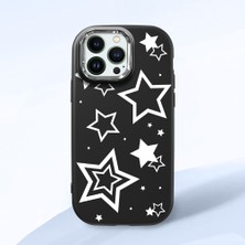 HONTINGA iPhone 12 Pro Max ile Uyumlu Kılıfı Kamera Korumalı Düşüme Önleyici Basitlik Siyah Yumuşak Silikon Telefon Kılıfı Siyah Yıldız Desenli K4-0245