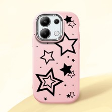 HONTINGA Redmi Note 13 4g ile Uyumlu Kılıfı Kamera Korumalı Düşüme Önleyici Basitlik Pembe Yumuşak Silikon Telefon Kılıfı Siyah Yıldız Desenli K4-0245