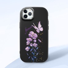 HONTINGA iPhone 11 Pro ile Uyumlu Kılıfı Kamera Korumalı Düşüme Önleyici Basitlik Siyah Yumuşak Silikon Telefon Kılıfı Mor Kelebek Desenli K4-0244