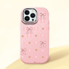 HONTINGA iPhone 14 Pro ile Uyumlu Kılıfı Kamera Korumalı Düşüme Önleyici Basitlik Pembe Yumuşak Silikon Telefon Kılıfı Küçük Fiyonk Desenli K4-0252