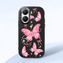 HONTINGA Poco X7 Pro ile Uyumlu Kılıfı Kamera Korumalı Düşüme Önleyici Basitlik Siyah Yumuşak Silikon Telefon Kılıfı Pembe Kelebek Desenli K4-0256
