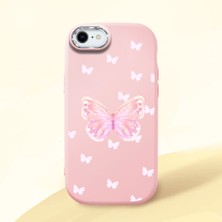 HONTINGA iPhone 7 ile Uyumlu Kılıfı Kamera Korumalı Düşüme Önleyici Basitlik Pembe Yumuşak Silikon Telefon Kılıfı Kelebek Desenli K4-0260