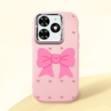 HONTINGA Tecno Spark 20 ile Uyumlu Kılıfı Kamera Korumalı Düşüme Önleyici Basitlik Pembe Yumuşak Silikon Telefon Kılıfı Fiyonk Desenli K4-0259