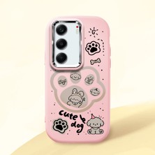 HONTINGA Tecno Camon 40 ile Uyumlu Kılıfı Kamera Korumalı Düşüme Önleyici Basitlik Pembe Yumuşak Silikon Telefon Kılıfı Köpek Desenli K4-0233