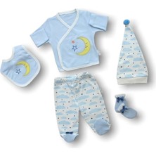 Akıllı Durak Ay Dedem Nakışlı %100 Cotton Antibakteriyel 5li Zıbın Takımı Hastane Çıkışı