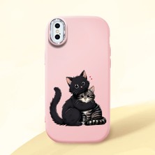 HONTINGA iPhone x ile Uyumlu Kılıfı Kamera Korumalı Düşüme Önleyici Basitlik Pembe Yumuşak Silikon Telefon Kılıfı Kedi Desenli K4-0235