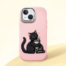 HONTINGA iPhone 13 Mini ile Uyumlu Kılıfı Kamera Korumalı Düşüme Önleyici Basitlik Pembe Yumuşak Silikon Telefon Kılıfı Kedi Desenli K4-0235