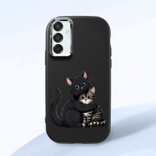 HONTINGA Samsung Galaxy M15 ile Uyumlu Kılıfı Kamera Korumalı Düşüme Önleyici Basitlik Siyah Yumuşak Silikon Telefon Kılıfı Kedi Desenli K4-0235