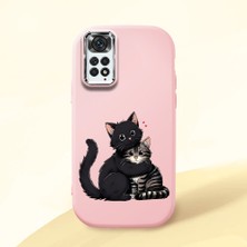 HONTINGA Redmi Note 11 ile Uyumlu Kılıfı Kamera Korumalı Düşüme Önleyici Basitlik Pembe Yumuşak Silikon Telefon Kılıfı Kedi Desenli K4-0235