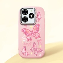 HONTINGA Infinix Smart 8 ile Uyumlu Kılıfı Kamera Korumalı Düşüme Önleyici Basitlik Pembe Yumuşak Silikon Telefon Kılıfı Pembe Kelebek Desenli K4-0256