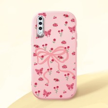 HONTINGA Samsung Galaxy A50 ile Uyumlu Kılıfı Kamera Korumalı Düşüme Önleyici Basitlik Pembe Yumuşak Silikon Telefon Kılıfı Fiyonk Desenli K4-0253