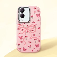 HONTINGA Vivo Y28 ile Uyumlu Kılıfı Kamera Korumalı Düşüme Önleyici Basitlik Pembe Yumuşak Silikon Telefon Kılıfı Fiyonk Desenli K4-0253