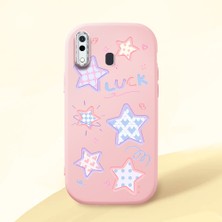 HONTINGA Samsung Galaxy A20 ile Uyumlu Kılıfı Kamera Korumalı Düşüme Önleyici Basitlik Pembe Yumuşak Silikon Telefon Kılıfı Renkli Yıldızlar Desenli K4-0248