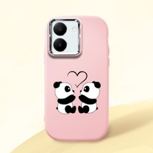 HONTINGA Vivo Y27 ile Uyumlu Kılıfı Kamera Korumalı Düşüme Önleyici Basitlik Pembe Yumuşak Silikon Telefon Kılıfı Panda Desenli K4-0239