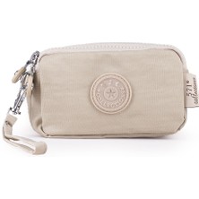 İmaks Krinkıl / Klinkır Su Geçirmez 3 Fermuarlı Bilek Askılı Mini Cüzdan Makyaj El Çantası Krem 1115KB