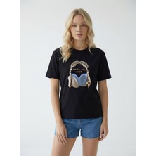 Cemo Kadın Baskılı Basic Bisiklet Yaka Beyaz Tişört