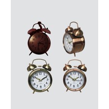 Pileli Store Nostaljik Büyük Boy Metal Masa Saati Bronz Kaplama ve Yüksek Sesli Alarm