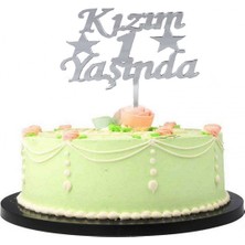 Pileli Store Kızım 1 Yaşında Ilk Yaş Doğum Günü Partisi Pleksi Pasta Süsü Gümüş Renk (4887)