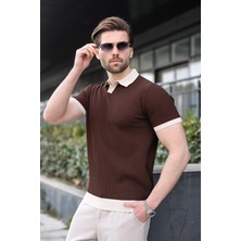 Madmext Kahverengi Polo Yaka Triko Erkek Tişört E7464