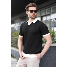 Madmext Siyah Polo Yaka Triko Erkek Tişört E7464