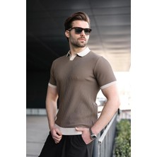Madmext Açık Kahverengi Polo Yaka Triko Erkek Tişört E7464