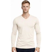 Axxel Erkek Açık Krem Pamuklu Likralı Süprem Uzun Kollu T-SHIRT-D236