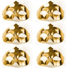 Flamex Altın Metalize Renk Düz Balo Parti Maskesi 6 Adet