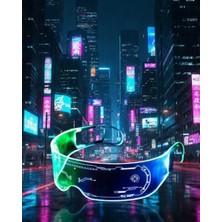 Akinco Aydınlatmalı LED Parti Gözlüğü Çok Renkli Modlu Cyberpunk Tasarım