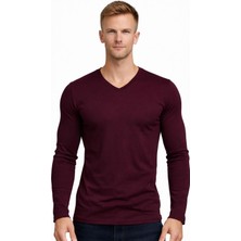 Axxel Erkek Koyu Mürdüm Pamuklu Likralı Süprem Uzun Kollu T-SHIRT-D236