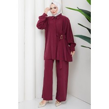 Hafsa Mina Yandan Tokalı Ikili Takım Bordo HM2882