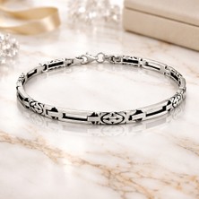 925 Ayar  Kral  Desenli  Erkek  Gümüş  Bileklik