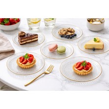 Leymaison Gold Kenarlı Cam Servis Tabağı 6'lı Set | Desenli Cam Pasta Tatlı Sunum Tabağı