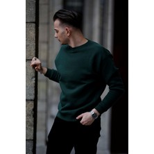 Mavona Premium 3 İplik Şardonlu Erkek Nefti Yeşil Oversize Bisiklet Yaka Sweatshirt - %85 Pamuk %15 Likra