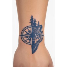 1 Ay Kalıcı 24 Saat Sonra Kararan Kurt Pusula Mınımal Model Geçici Dövme Tattoo