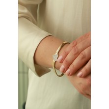 Aydın Kuyumculuk 14 Ayar Altın,taşlı Kalpli Balık Sırtı Bileklik AGBLK718