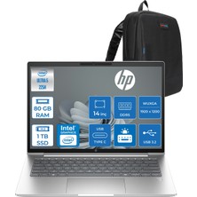 Hp Probook 4 G1I Intel Ultra5 225H 80GB Ddr5 1tb SSD 14" Inch Intel® Arc™ 130T Gpu Wuxga (1920X1200) IPS 300NITS Freedos Taşınabilir Bilgisayar D29QJETF28+ZETTAÇANTA