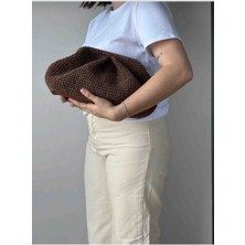 Hobicium El Yapımı Hasır Örme Kadın Portföy El Çantası (Clutch) - Kahverengi