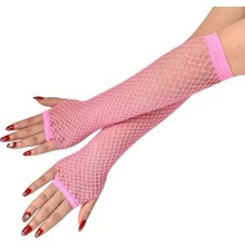 Pileli Store 80’ler 90’lar Retro Neon Pembe File Parmaksız Eldiven 26 cm