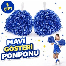 Pileli Store 1 Çift ( 2 Adet ) Mavi Renk 23 Nisan 19 Mayıs 29 Ekim Okul Gösteri Ponponları