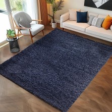 Carpettex Yüksek Tüylü 30 mm Hav Yüksekliğinde Düz Lacivert Renkli Shaggy Halı