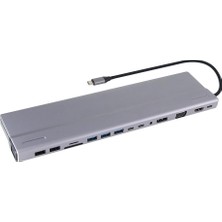 Poyraz Market Vcom CU4703 Type-C To USB3.0-3+USB2.0-2+VGA+RJ45+SD+TF+AUDIO+HDMI+DP+USB-C Data-2+Usb-C Çoklayıcı
