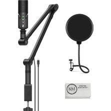 Sennheiser Profile USB Condenser Microphone Akışı ile Boom Arm Sched ile Wind Ekran Pop Filtre + Temizlik Kumaşı (3 Madde)