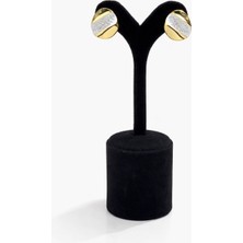 Pangu Lak Kaplama Mineli Şerit Detaylı Oval Küpe