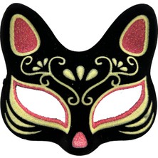 Akinco Siyah Süet Kırmızı Sarı Simli Kedi Maskesi