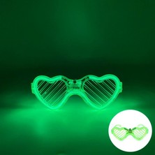 Pileli Store Yeşil LED Işıklı Kalp Gözlük – 3 Modlu Parti &amp; Glow Gözlüğü