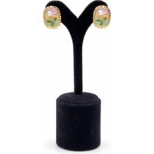 Pangu Lak Kaplama Mine Detaylı Inci ve Yaprak Figürlü Bijuteri Küpe