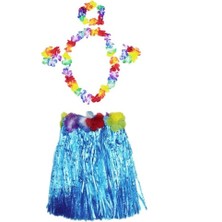 Pileli Store Luau Aloha Hawaii Partisi Etek Taç ve Bileklik Seti Mavi