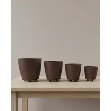 Pileli Store 4’lü 3D Kahve Tonlu Ayaklı Saksı Seti Modern Dekoratif Vazo Takımı
