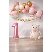 Retro 1 Yaş Ayıcık Temalı  Kız Bebek Konsept Doğum Günü Seti